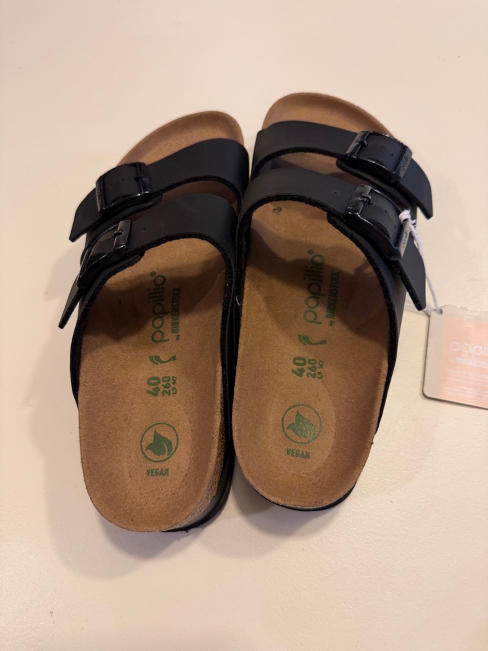 Birkenstock Papillio Black Double-Strap Buckle Slides Sz L9 M7.  NWOB. Box42